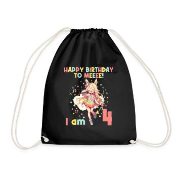 Anime Mandga K-Pop KPop Mädchen 4. Geburtstag - Turnbeutel - Schwarz - Vorne