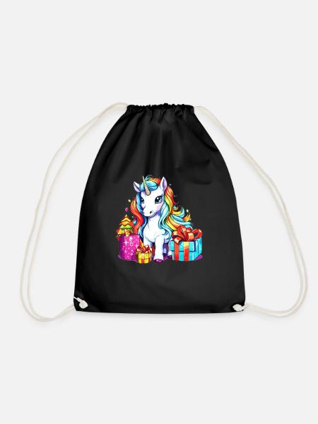 Einhorn mit Weihnachtsgeschenken Design - Kinder Einhorn - Turnbeutel - Schwarz