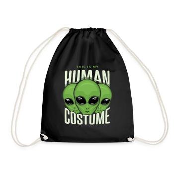My Alien Human Costume Funny Lazy Creepy Halloween - Drawstring Bag - black - Front