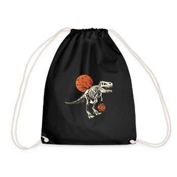 Dinosaur Skeleton Pumpkin Lazy Creepy Halloween - Drawstring Bag - black - Front