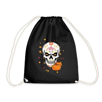 Fall Autumn Floral Muertos Day Of Dead Halloween - Drawstring Bag - black - Front