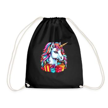 Einhorn Motto Weihnachtsfeier - Niedliches Einhorn - Turnbeutel - Schwarz - Vorne