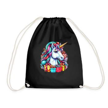 Mignon design de Noël de style licorne pour les enfants - Sac de sport léger - noir - Devant