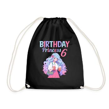 Anime Mandga Boba Bubble Tea 6th Birthday - Drawstring Bag - black - Front
