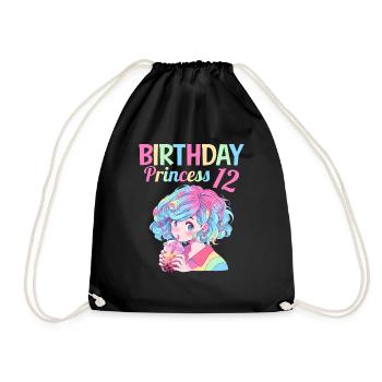 Anime Mandga Boba Bubble Tea 12th Birthday - Drawstring Bag - black - Front
