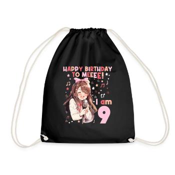Anime Mandga K-Pop KPop Girl 9th Birthday - Drawstring Bag - black - Front