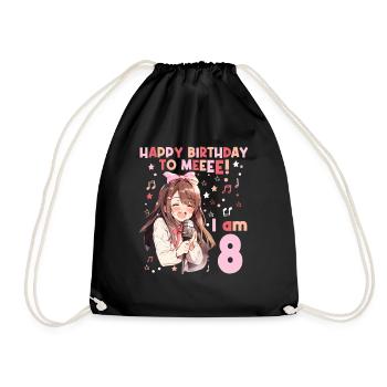 Anime Mandga K-Pop KPop Girl 8th Birthday - Drawstring Bag - black - Front