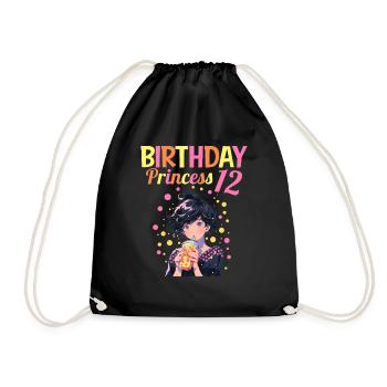Anime Mandga Boba Bubble Tea 12th Birthday - Drawstring Bag - black - Front