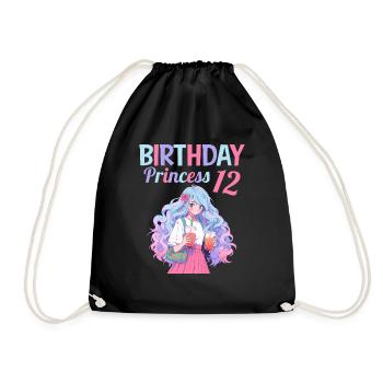 Anime Mandga Boba Bubble Tea 12th Birthday - Drawstring Bag - black - Front
