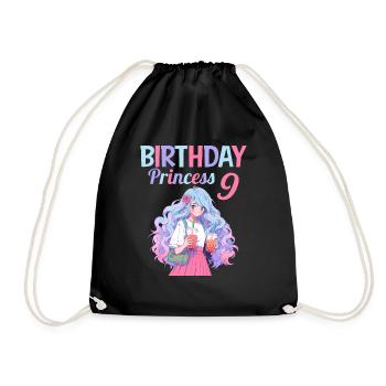 Anime Mandga Boba Bubble Tea 9th Birthday - Drawstring Bag - black - Front