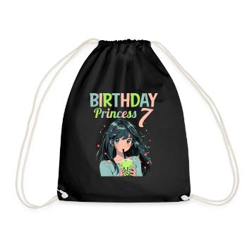 Anime Mandga Boba Bubble Tea 7th Birthday - Drawstring Bag - black - Front