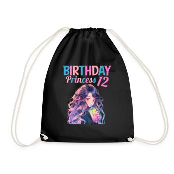 Anime Mandga Boba Bubble Tea 12th Birthday - Drawstring Bag - black - Front