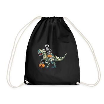 Skeleton Dinosaur Pumpkin Cool Creepy Halloween - Drawstring Bag - black - Front