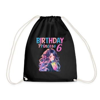 Anime Mandga Boba Bubble Tea 6th Birthday - Drawstring Bag - black - Front