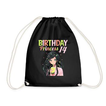 Anime Mandga Boba Bubble Tea 14. Geburtstag - Turnbeutel - Schwarz - Vorne