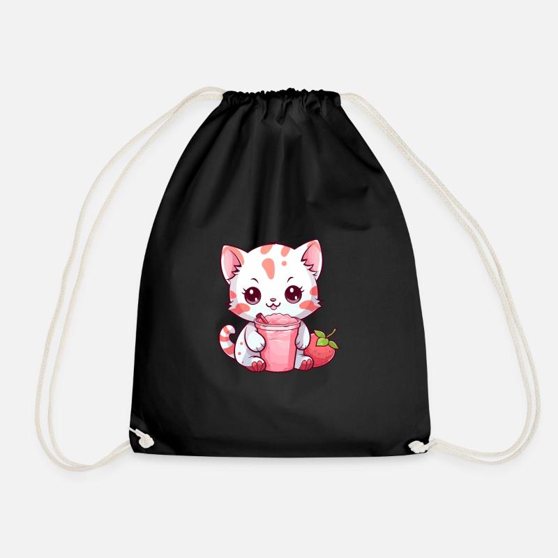 Kätzchen Niedlich Kawaii Bubble Tea Anime Mädchen - Turnbeutel - Schwarz