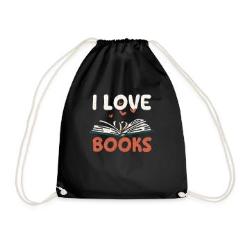 I love books heart reading book lovers - Drawstring Bag - black - Front