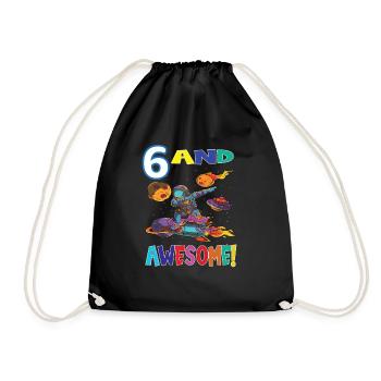 6 And Awesome Birthday Astronaut - Drawstring Bag - black - Front