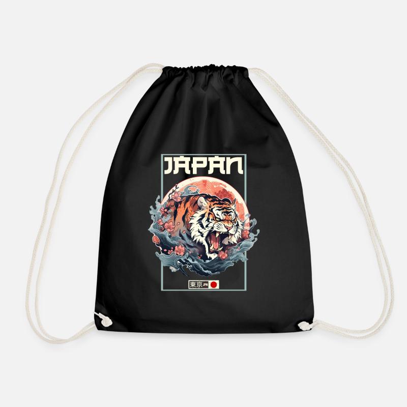 Tokyo Asia 80s Japanese Retro Tiger - Drawstring Bag - black