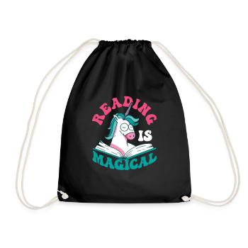 Reading is magical book lover unicorn teacher - Drawstring Bag - black - Front