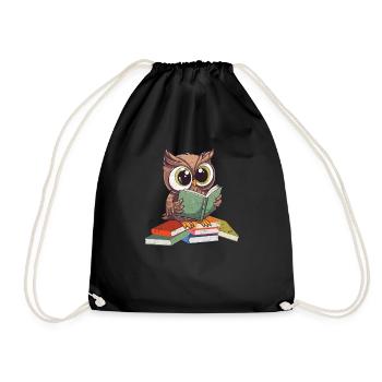 Funny Reading Owl Bookworm Book Lover - Drawstring Bag - black - Front