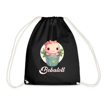 Axolotl Cute Boba Bubble Tea Kawaii - Drawstring Bag - black - Front