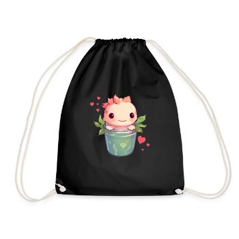 Axolotl Cute Boba Bubble Tea Kawaii - Drawstring Bag - black - Front