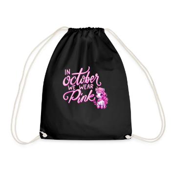 Breast Cancer October Pink Unicorn Ribbon - Drawstring Bag - black - Front