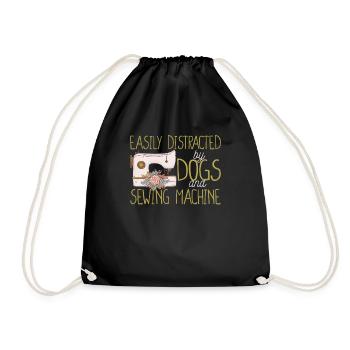 Easily distracted by dogs and sewing machine Closer - Drawstring Bag - black - Front