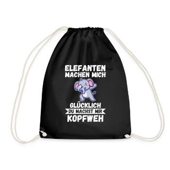 Elefant Elefanten - Turnbeutel - Schwarz - Vorne