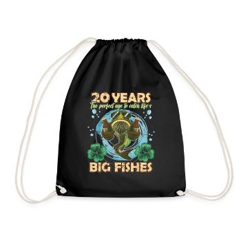 20 Year Old Birthday Funny Angler Fishing - Drawstring Bag - black - Front
