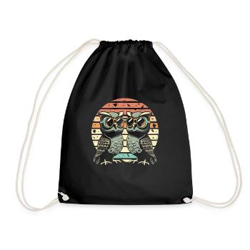 Eule Retro vintage - Turnbeutel - Schwarz - Vorne