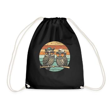 Eule Retro vintage - Turnbeutel - Schwarz - Vorne