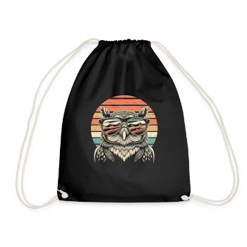 Eule Retro vintage - Turnbeutel - Schwarz - Vorne