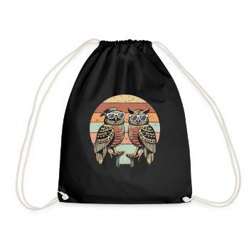 Eule Retro vintage - Turnbeutel - Schwarz - Vorne