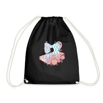 Floral Sewing Machine Flower Seamstress Hobby Seamstress - Drawstring Bag - black - Front