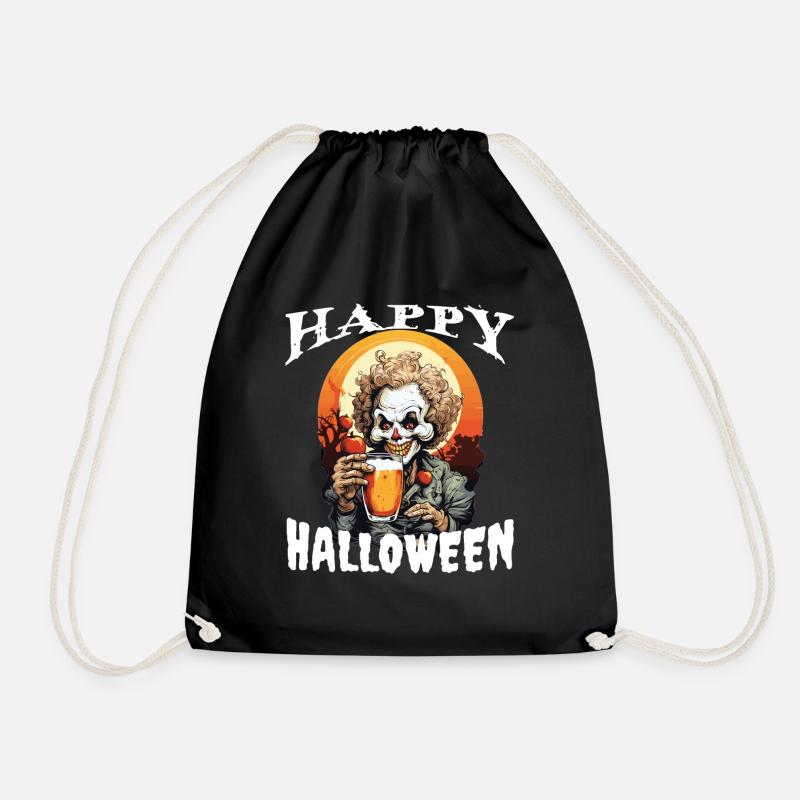 Halloween Party Drinkingcute zombiehappy halloween - Drawstring Bag - black