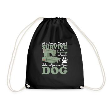 A woman cannot survive on sewing alone - Drawstring Bag - black - Front