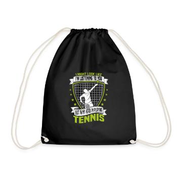 But in My Head I'm Playing Tennis Player Racket - Drawstring Bag - black - Front