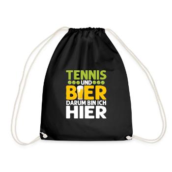 Tennis und Bier darum bin ich hier Club Verein Spi - Turnbeutel - Schwarz - Vorne