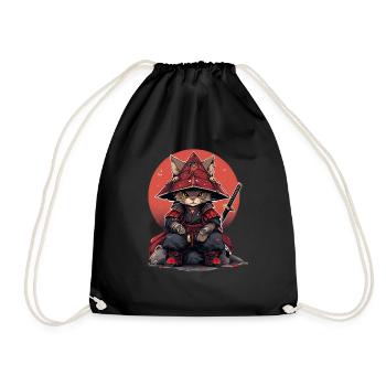 Asia Cat Japanese Samurai Samurai - Drawstring Bag - black - Front