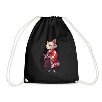 Asia Cat Japanese Samurai Samurai - Drawstring Bag - black - Front