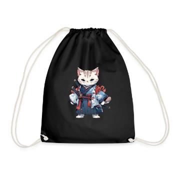 Asia Cat Japanese Samurai Samurai - Drawstring Bag - black - Front