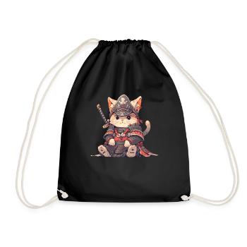 Asia Cat Japanese Samurai Samurai - Drawstring Bag - black - Front