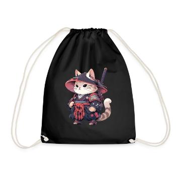 Asia Cat Japanese Samurai Samurai - Drawstring Bag - black - Front