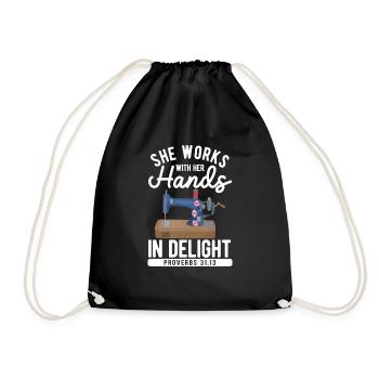 She works with her hands in joy sayings - Drawstring Bag - black - Front