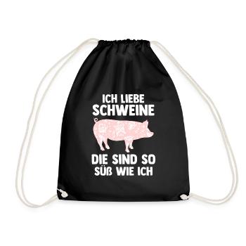Ferkel Landwirt Bauer Bauernhof Schweine - Turnbeutel - Schwarz - Vorne
