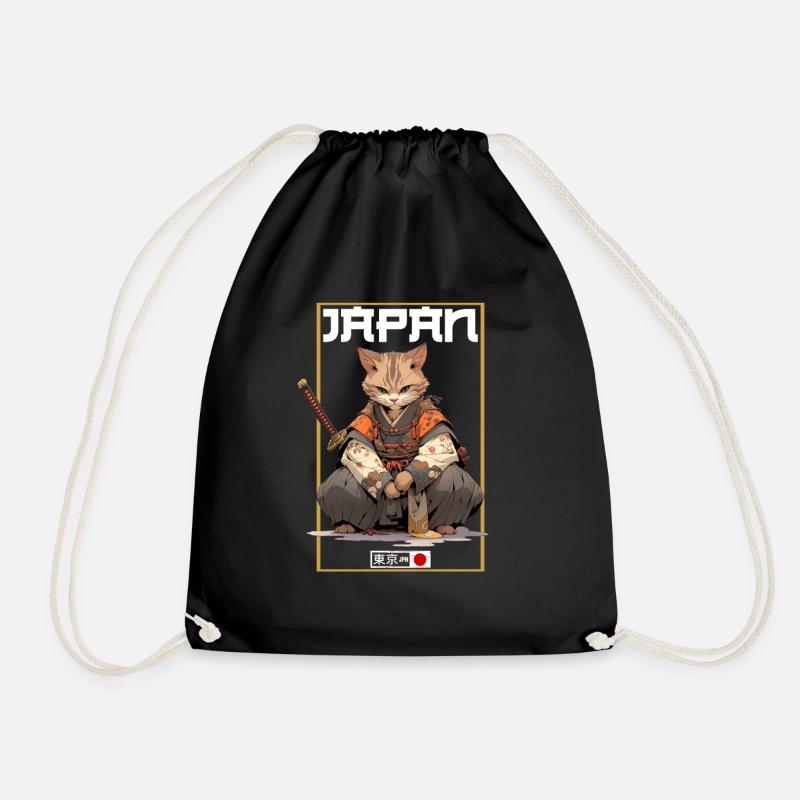 Asia Cat Japanese Samurai Samurai - Drawstring Bag - black