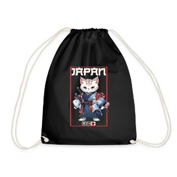 Asia Cat Japanese Samurai Samurai - Drawstring Bag - black - Front