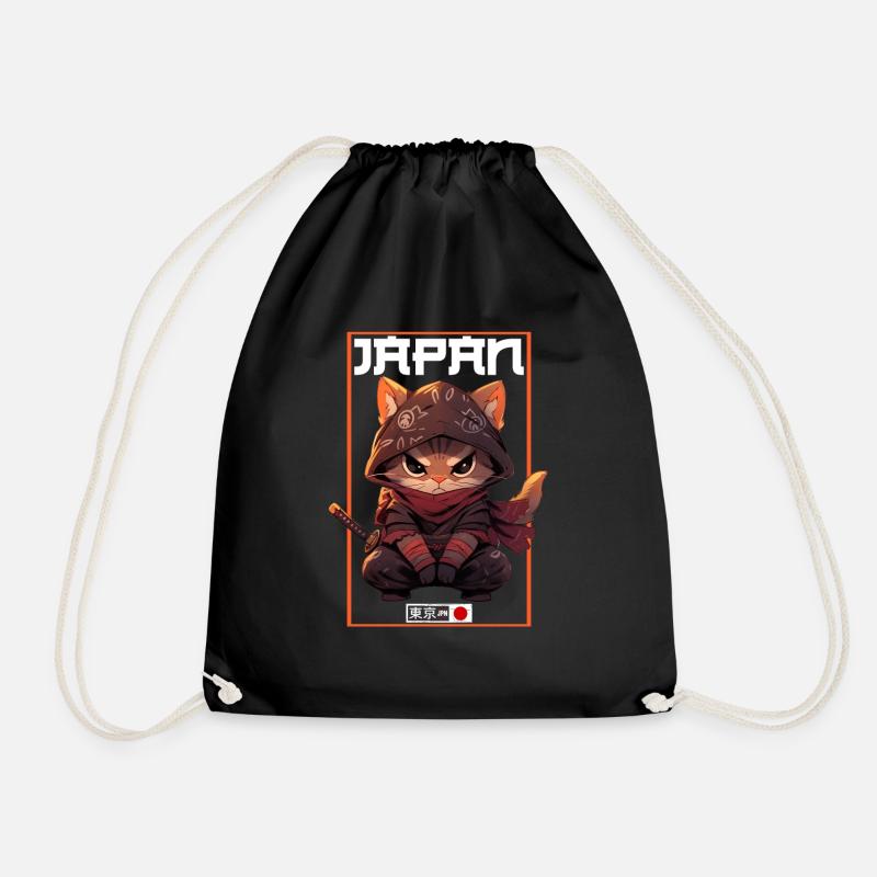 Asia Cat Japanese Samurai Samurai - Drawstring Bag - black